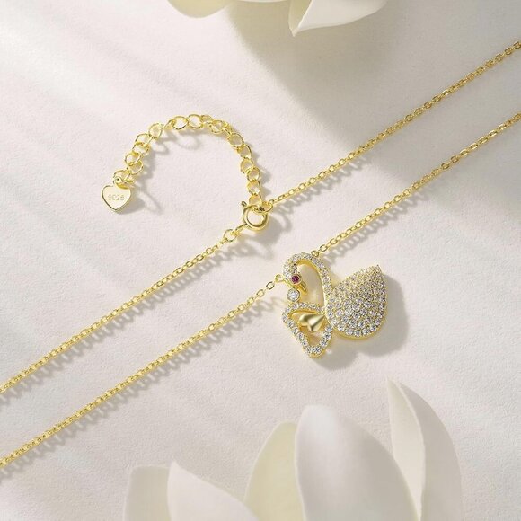 🆕 Women Gold Cubic Zirconia Pendant Necklace Sterling Sparkle Birthday Jewelry - Picture 3 of 7